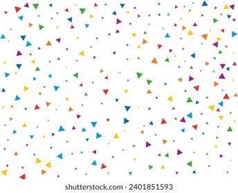 New Year Triangular Confetti. Light Rainbow glitter confetti background. Colored festive texture