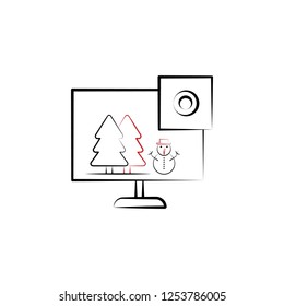 New year trip, online congratulation 2 colored line icon. Simple hand drawn color element illustration. online congratulation outline symbol design from camping set New year trip