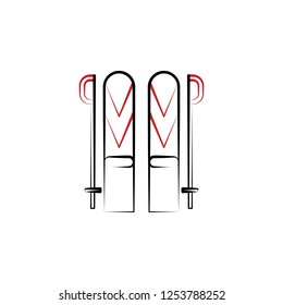 New year trip, ski 2 colored line icon. Simple hand drawn color element illustration. ski outline symbol design from camping set New year trip