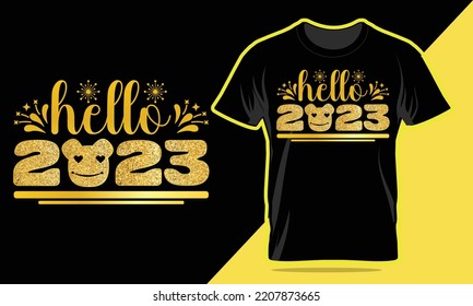 New Year t-shirt, Happy New Year 2023 typography design template, best New Year shirt design, trendy new year t-shirt design, Christmas vector. Suitable for mugs, gifts, and other product