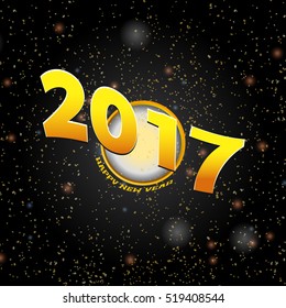 New Year Twenty Seventeen Over a Golden Circle and Text on Space Background