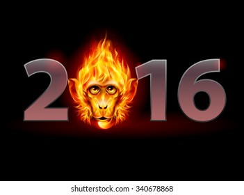 New Year Twenty-Sixteen: metal numerals with Fire Monkey Head instead of zero