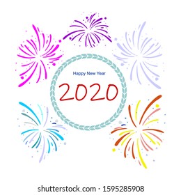 New year two thousand and twenty. Colorful fireworks. Vector