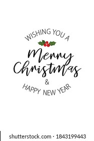 New year typographic card "wishing you a Merry Christmas & Happy New Year"