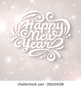 Diseño tipográfico de Año Nuevo. Decoración caligráfica. Ilustración vectorial. Fondo nevado claro con chispas.