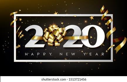 New Year Typographical Cretaive Background 2020 With Christmas Bow New Year Typographical Cretaive Background 2020 With Christmas Bow