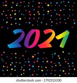 New Year typography rainbow LGBT brush sign lettering. Celebration 2021 card design elements on black background