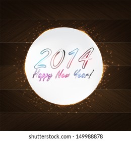 New Year Typography - wood background in retro style with 2014 and label. (EPS 10 Vector)