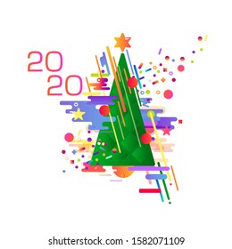 New Year. Vector abstract picture. Green Christmas tree festive color ornaments