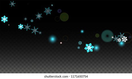 New Year Vector Background with Blue Falling Snowflakes Isolated on Transparent Background. Fantasy Snow Sparkle Pattern. Snowfall Overlay Print. Winter Sky. Design for  Poster.