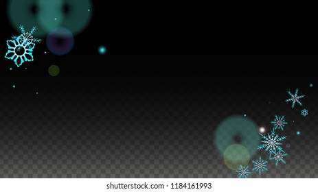 New Year Vector Background with Blue Falling Snowflakes Isolated on Transparent Background. Miracle Snow Sparkle Pattern. Snowfall Overlay Print. Winter Sky. Design for  Christmas Sale.