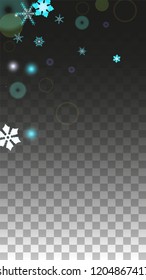 New Year Vector Background with Blue Falling Snowflakes Isolated on Transparent Background. Festival Snow Sparkle Pattern. Snowfall Overlay Print. Winter Sky. Design for  Banner.