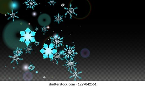 New Year Vector Background with Blue Falling Snowflakes Isolated on Transparent Background. Festival Snow Sparkle Pattern. Snowfall Overlay Print. Winter Sky. Design for  Poster.