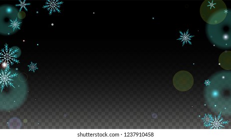 New Year Vector Background with Blue Falling Snowflakes Isolated on Transparent Background. Glitter Snow Sparkle Pattern. Snowfall Overlay Print. Winter Sky. Design for  Party Invitation.