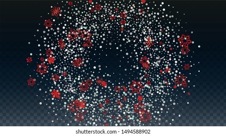New Year Vector Background with Falling Glitter Snowflakes and Stars. Isolated on Transparent. Magic Snow Sparkle Pattern. Snowfall Overlay Print. Winter Sky. Design for Cover.