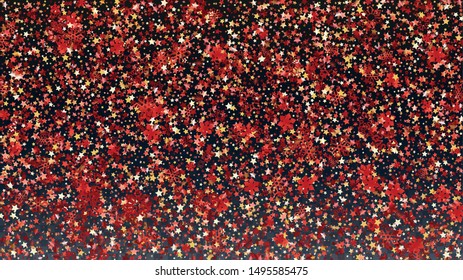 New Year Vector Background with Falling Glitter Snowflakes and Stars. Isolated on Transparent. Luxurious Snow Sparkle Pattern. Snowfall Overlay Print. Winter Sky. Design for Advertisement.