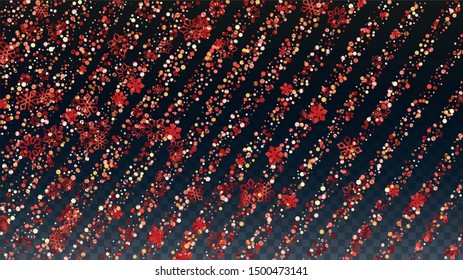 New Year Vector Background with Falling Glitter Snowflakes and Stars. Isolated on Transparent. Miracle Snow Sparkle Pattern. Snowfall Overlay Print. Winter Sky. Design for Sale.