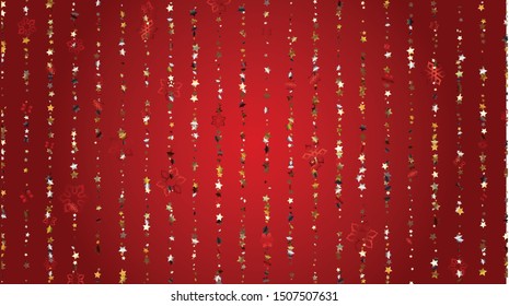New Year Vector Background with Falling Glitter Snowflakes and Stars. Isolated on Transparent. Realistic Snow Confetti Pattern. Glitter Overlay Print. Winter Sky. Design for Sale.