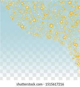 New Year Vector Background with Falling Snowflakes  Isolated on Transparent Background. Glitter Design for Party Invitation, Banner, Sale, Poster. Realistic Snow. Happy Christmas, New Year
