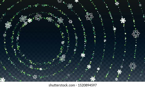 New Year Vector Background with Falling Glitter Snowflakes and Stars. Isolated on Transparent. Glitter Snow Confetti Pattern. Glitter Overlay Print. Winter Sky. Design for Print.