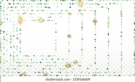 New Year Vector Background with Falling Glitter Snowflakes and Stars. Isolated on Transparent. Golden Snow Sparkle Pattern. Snowfall Overlay Print. Winter Sky. Design for Web.