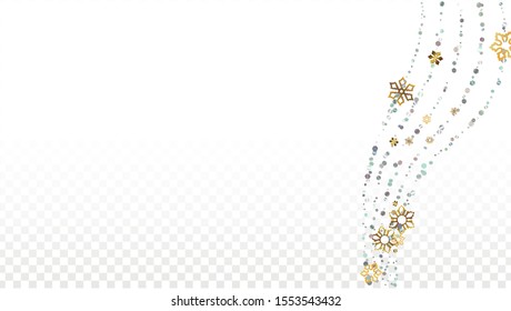 New Year Vector Background with Falling Glitter Snowflakes and Stars. Isolated on Transparent. Magic Snow Sparkle Pattern. Snowfall Overlay Print. Winter Sky. Design for Cover.