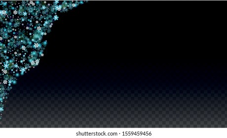 New Year Vector Background with Falling Snowflakes  Isolated on Transparent Background. Magic Design for Party Invitation, Banner, Sale, Poster. Realistic Snow. Happy Christmas, New Year