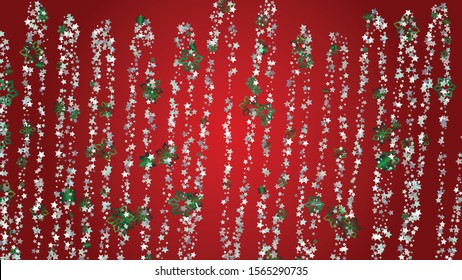New Year Vector Background with Falling Glitter Snowflakes and Stars. Isolated on Transparent. Magic Snow Confetti Pattern. Glitter Overlay Print. Winter Sky. Design for Web.