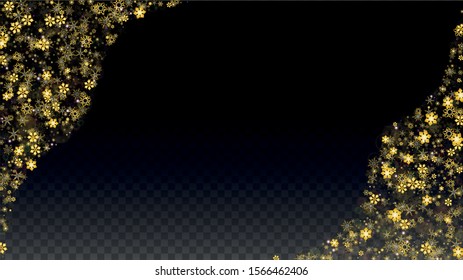 New Year Vector Background with Falling Snowflakes  Isolated on Transparent Background. Magic Snow Sparkle Pattern. Snowfall Overlay Print. Winter Sky. Realistic Snow. Happy Christmas, New Year