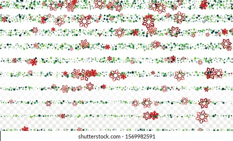 New Year Vector Background with Falling Glitter Snowflakes and Stars. Isolated on Transparent. Elegance Snow Confetti Pattern. Glitter Overlay Print. Winter Sky. Design for Banner.
