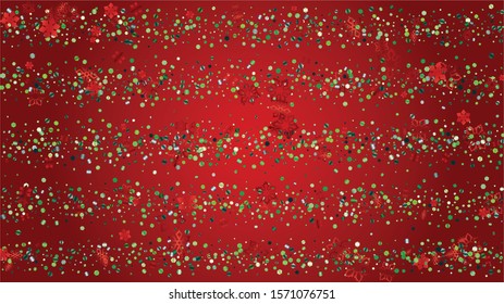 New Year Vector Background with Falling Glitter Snowflakes and Stars. Isolated on Transparent. Disco Snow Sparkle Pattern. Snowfall Overlay Print. Winter Sky. Design for Party Invitation.