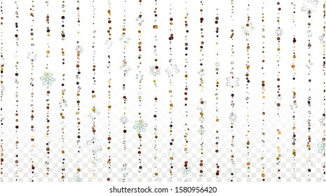 New Year Vector Background with Falling Glitter Snowflakes and Stars. Isolated on Transparent. Glitter Snow Twinkly Pattern. Glitter Overlay Print. Winter Party. Design for Cover.