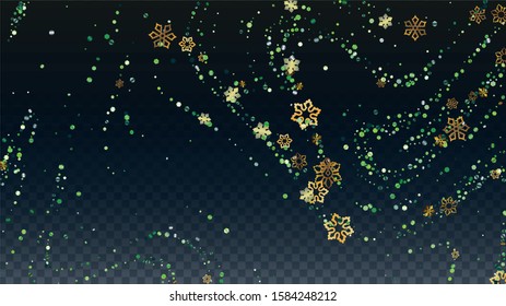 New Year Vector Background with Falling Glitter Snowflakes and Stars. Isolated on Transparent. Disco Snow Twinkly Pattern. Glitter Overlay Print. Winter Party. Design for Banner.