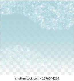 New Year Vector Background with Falling Snowflakes  Isolated on Transparent Background. Festival Snow Sparkle Pattern. Snowfall Overlay Print. Winter Sky. Realistic Snow. Happy Christmas, New Year