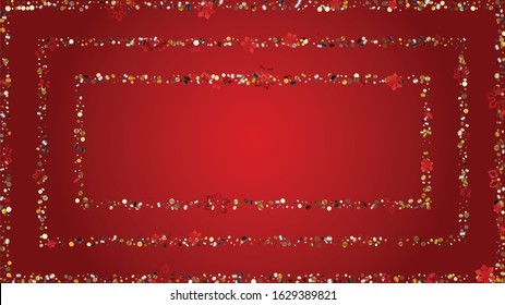 New Year Vector Background with Falling Glitter Snowflakes and Stars. Isolated on Transparent. Glamour Snow Sparkle Pattern. Snowfall Overlay Print. Winter Sky. Design for Party Invitation.