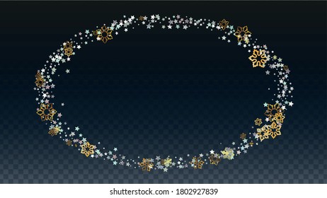 New Year Vector Background with Falling Glitter Snowflakes and Stars. Isolated on Transparent. Elegance Snow Twinkly Pattern. Glitter Overlay Print. Winter Party. Design for Sale.