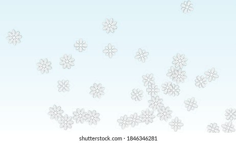 New Year Vector Background with Falling Snowflakes. Isolated on White Blue Background.  Fantasy Design for Party Invitation, Banner, Sale, Poster. Papercut Snowflakes.
