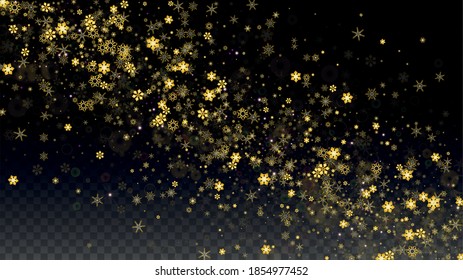 New Year Vector Background With Falling Snowflakes  Isolated On Transparent Background. Realistic Snow Sparkle Pattern. Snowfall Overlay Print. Winter Sky. Realistic Snow. Happy Christmas, New Year