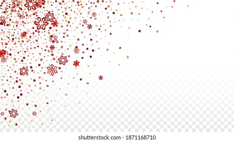 New Year Vector Background with Falling Glitter Snowflakes and Stars. Isolated on Transparent. Party Snow Twinkly Pattern. Glitter Overlay Print. Winter Party. Design for Banner.