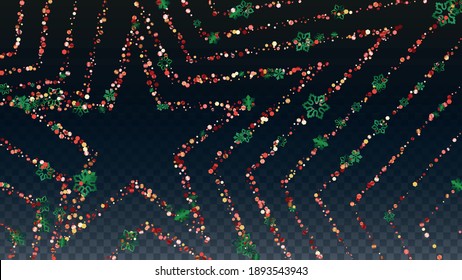 New Year Vector Background with Falling Glitter Snowflakes and Stars. Isolated on Transparent. Glitter Snow Sparkle Pattern. Snowfall Overlay Print. Winter Sky. Design for Advertisement.
