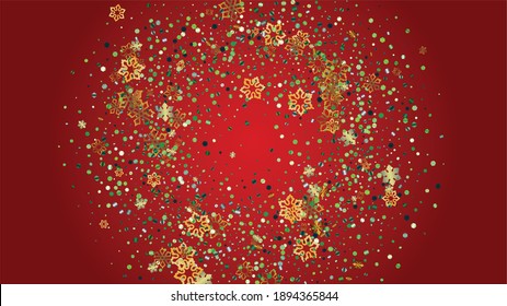 New Year Vector Background with Falling Glitter Snowflakes and Stars. Isolated on Transparent. Miracle Snow Twinkly Pattern. Glitter Overlay Print. Winter Party. Design for Advertisement.