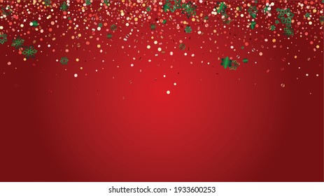 New Year Vector Background with Falling Glitter Snowflakes and Stars. Isolated on Transparent. Glowing Snow Twinkly Pattern. Glitter Overlay Print. Winter Party. Design for Template.