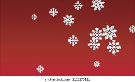 New Year Vector Background with Falling Snowflakes. Isolated on Red Background.  Glitter Snow Sparkle Pattern. Snowfall Overlay Print. Winter Sky. Papercut Snowflakes.