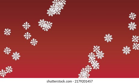 New Year Vector Background with Falling Snowflakes. Isolated on Red Background.  Festival Snow Sparkle Pattern. Snowfall Overlay Print. Winter Sky. Papercut Snowflakes.