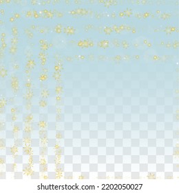 New Year Vector Background with Falling Snowflakes  Isolated on Transparent Background. Glitter Snow Sparkle Pattern. Snowfall Overlay Print. Winter Sky. Realistic Snow. Happy Christmas, New Year