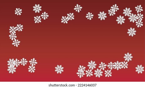 Fondo vectorial de Año Nuevo con copos de nieve en caída. Aislado en el fondo rojo.  Diseño de fantasía para invitaciones de fiesta, cartel, venta, afiche. Copos de nieve recortados por papel.