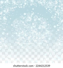 New Year Vector Background with Falling Snowflakes  Isolated on Transparent Background. Luxury Design for Party Invitation, Banner, Sale, Poster. Realistic Snow. Happy Christmas, New Year