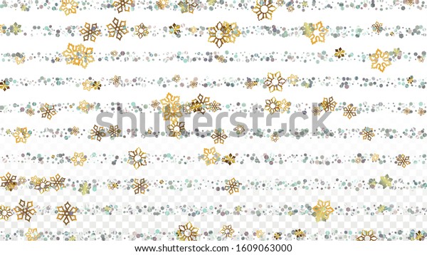 New Year
Vector Background with Falling Glitter Snowflakes and Stars.
Isolated on Transparent. Golden Snow Sparkle Pattern. Snowfall
Overlay Print. Winter Sky. Design for
Banner.