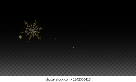 New Year Vector Background with Gold Falling Snowflakes Isolated on Transparent Background. Realistic Snow Sparkle Pattern. Snowfall Overlay Print. Winter Sky. Design for  Christmas Sale.