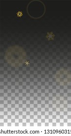 New Year Vector Background with Gold Falling Snowflakes Isolated on Transparent Background. Glitter Snow Sparkle Pattern. Snowfall Overlay Print. Winter Sky. Design for  Poster.